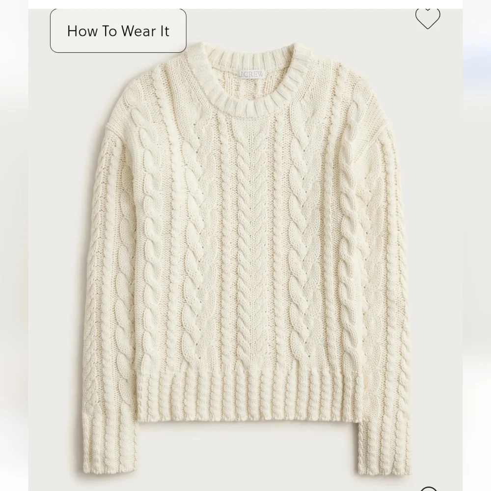 J. Crew Women's Cream Cable Knit Crew Neck Sweater In Ivory Lace
